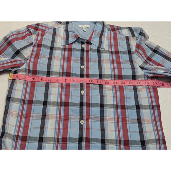 Escada Sport Shirt Button Up Women Red White Blue Plaid Small Top Blouse - Picture 8 of 10